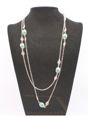 Vintage Silver Filigree Turquoise Round Gemstones Festoon Long Necklace 24"